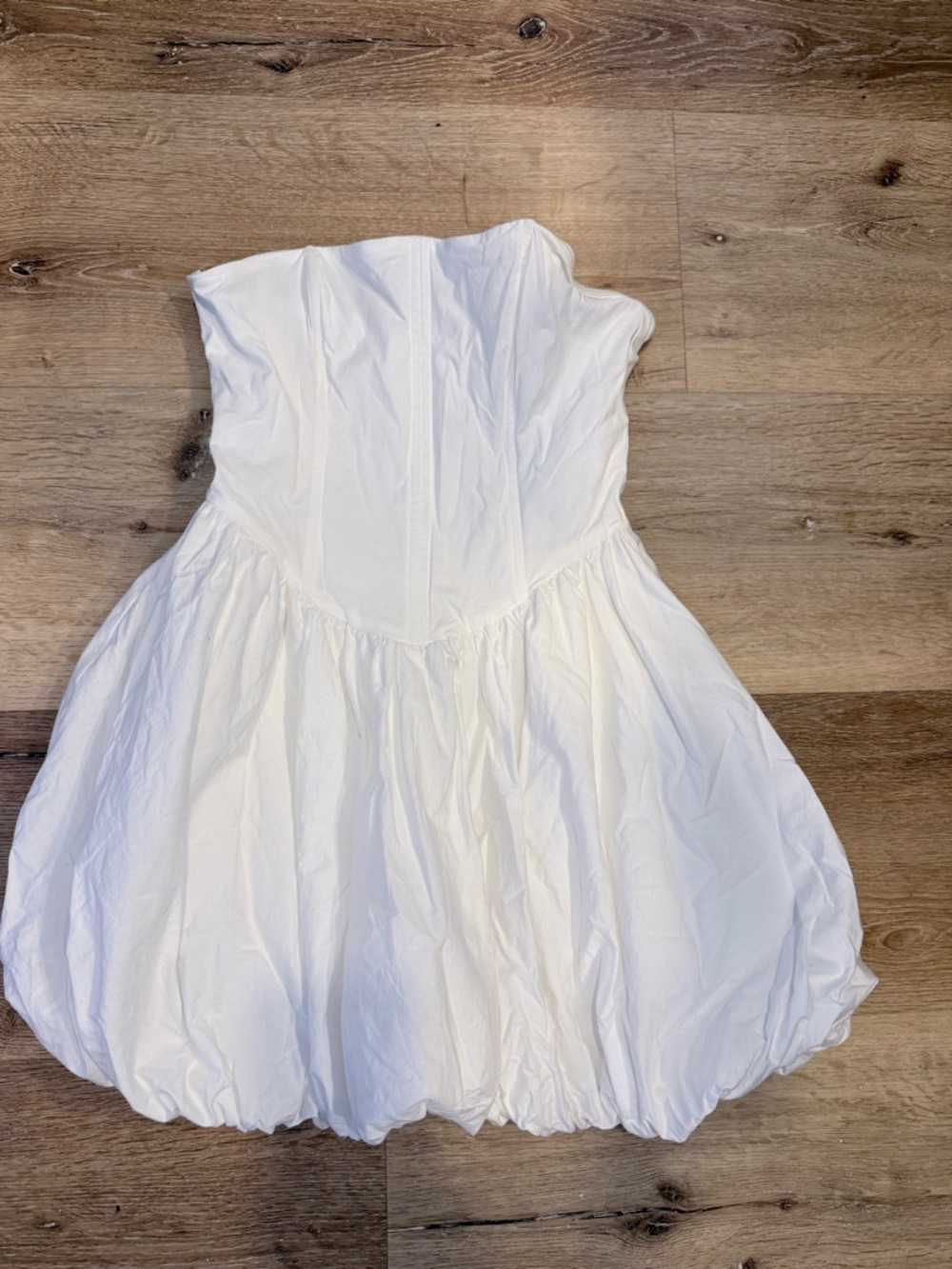 White Strapless Bubble Hem Dress